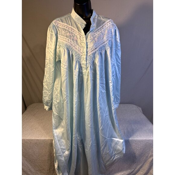 Nicole Womens XL Satin Long Nightgown Pale Blue Grandma Vibes Modest Vintage 18 - Picture 2 of 4
